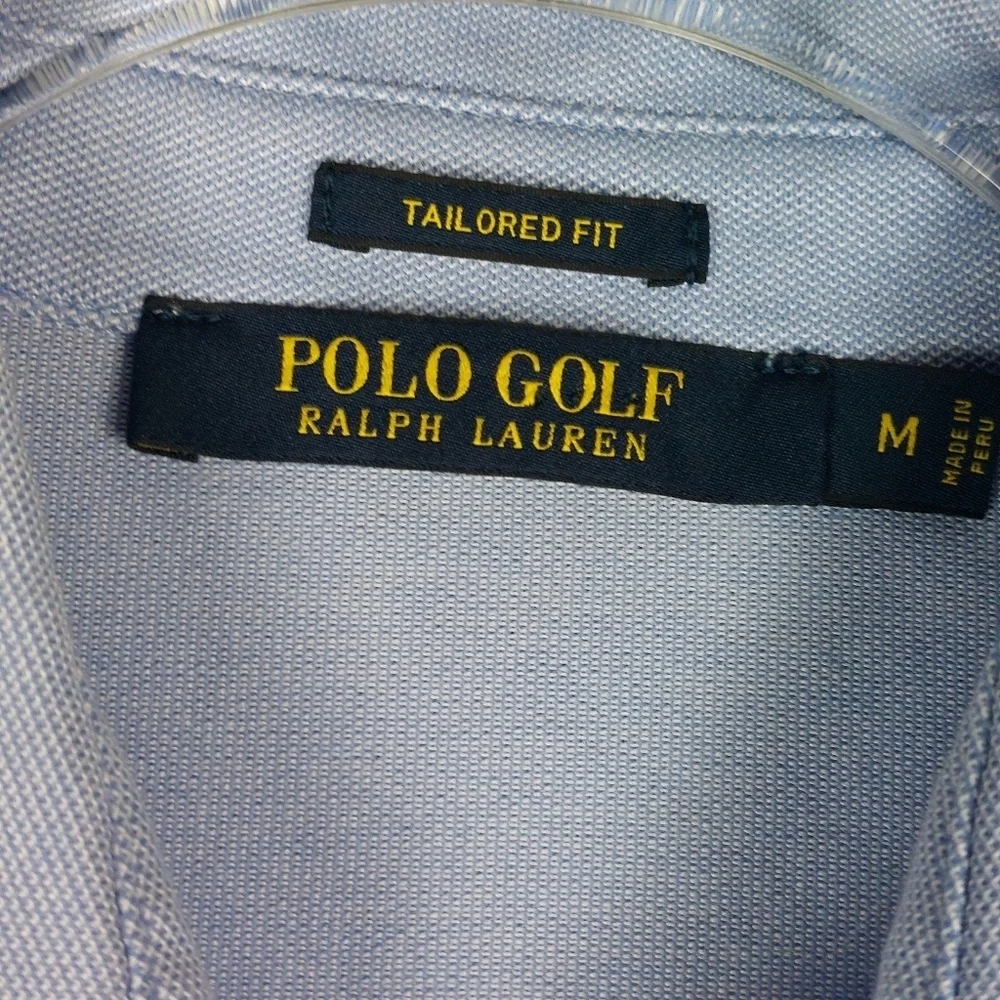 POLO GOLF RALPH LAUREN MENS BLUE WHITE TAILORED FIT LONG SLEEVE BUTTON UP POLO M